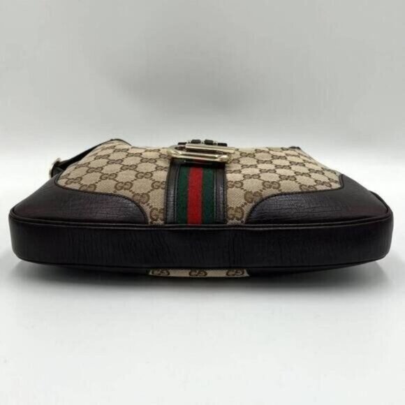 Authentic GUCCI GG Jackie Sherry Web Canvas Handbag Shoulder Bag Charm Ophidia - Picture 8 of 13